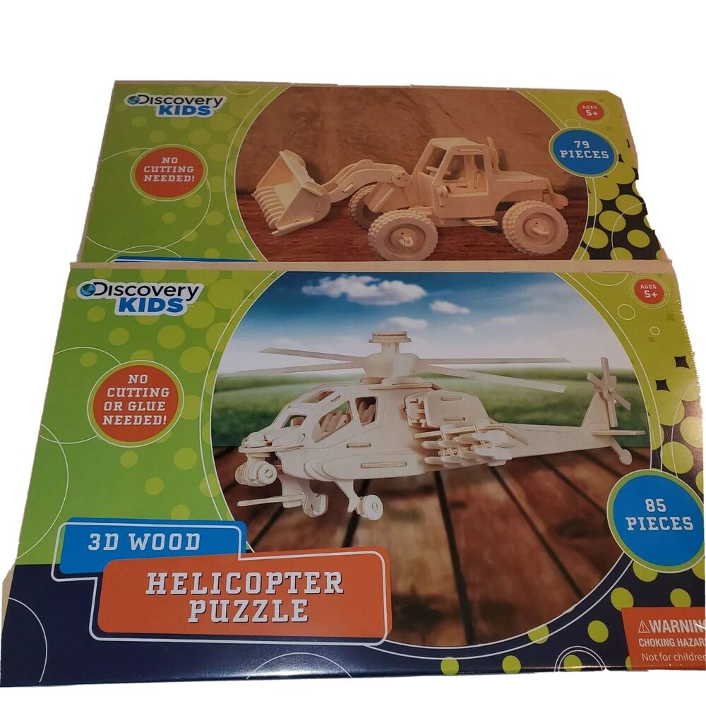 Helicopter & Tractor 3D Puzzle Wooden | 79 - 85 Piece New Discovery Kids Ages 5+